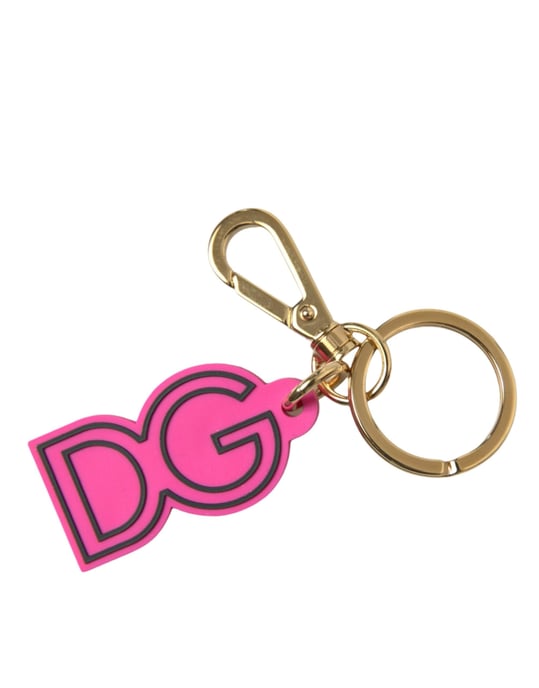 Llavero de metal dorado con logo DG de goma rosa de Dolce & Gabbana - Image 3