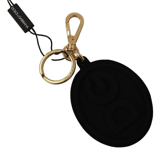 Llavero de metal dorado con logo DG de goma negra - Image 1