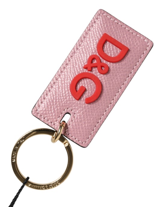 Llavero de metal con logo en piel de ternera rosa - Image 1