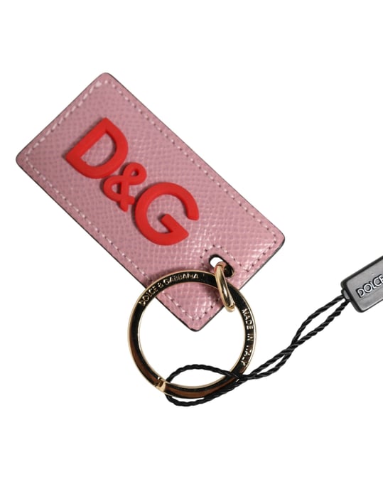 Llavero de metal con logo en piel de ternera rosa - Image 3