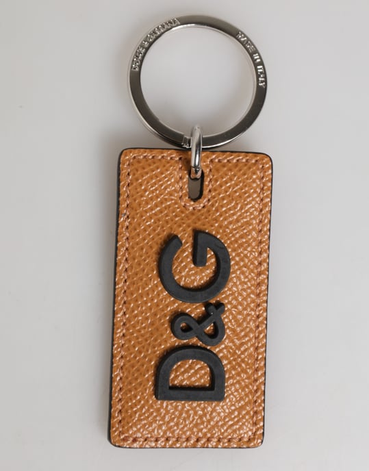 Llavero de metal con anillo y logotipo en cuero marrón para hombres - Image 1