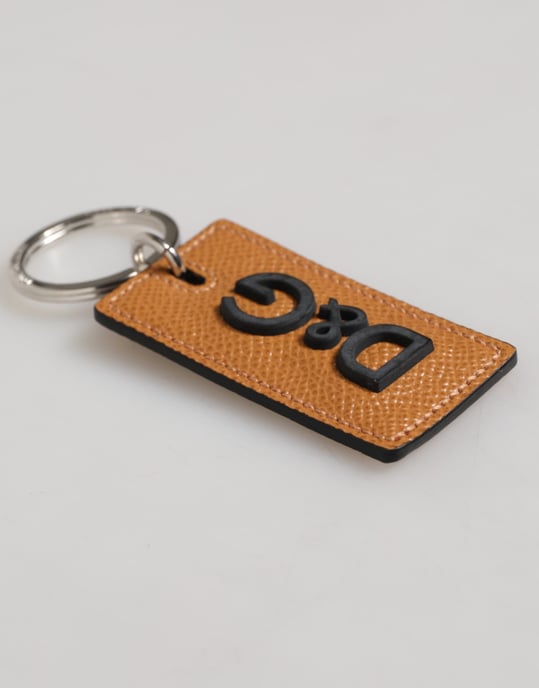 Llavero de metal con anillo y logotipo en cuero marrón para hombres - Image 3