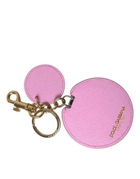 Llavero de cuero de ternera rosa con logotipo de metal dorado de Dolce & Gabbana - Image 1