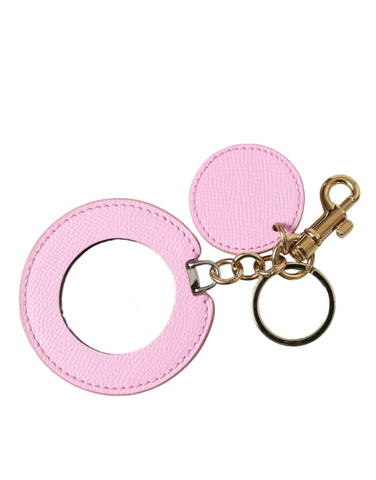 Llavero de cuero de ternera rosa con logotipo de metal dorado de Dolce & Gabbana - Image 2