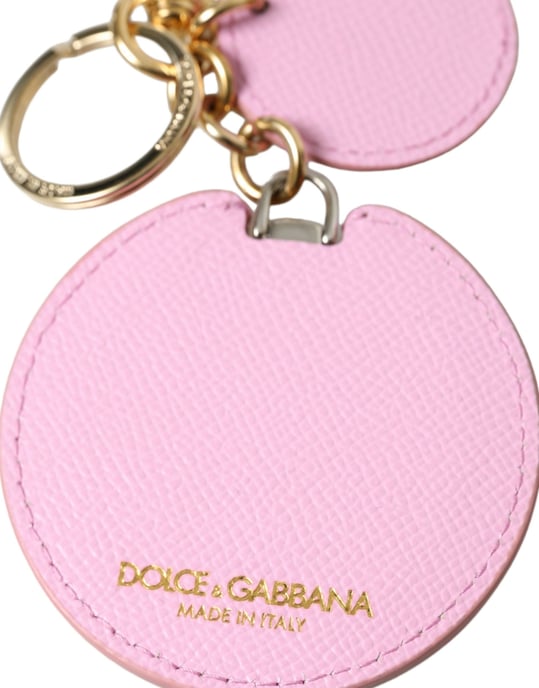 Llavero de cuero de ternera rosa con logotipo de metal dorado de Dolce & Gabbana - Image 3