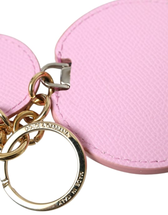 Llavero de cuero de ternera rosa con logotipo de metal dorado de Dolce & Gabbana - Image 4