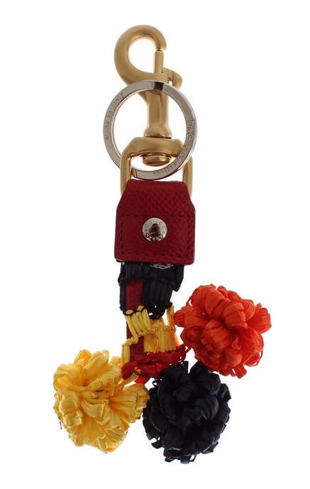 Llaveros de cadena con cierre de cuero de rafia dorado amarillo de Dolce & Gabbana - Image 1