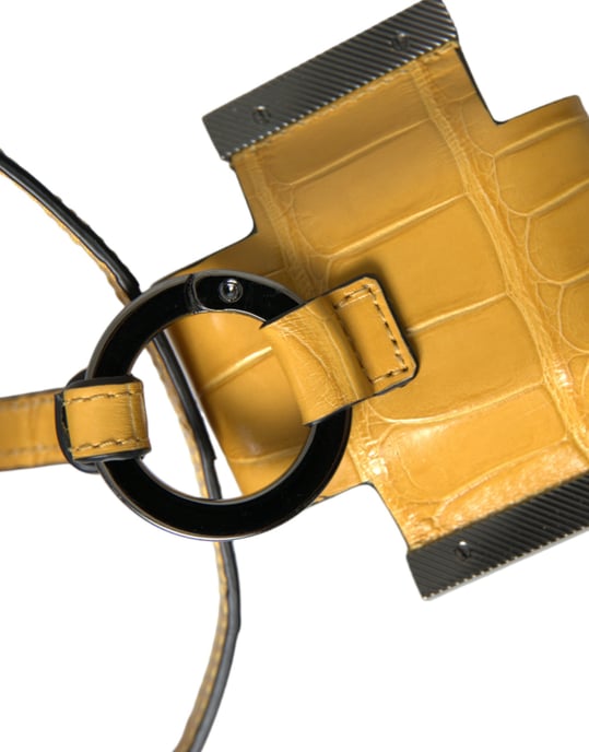 Llavero de cinta con logo de cuero de cocodrilo amarillo - Image 2