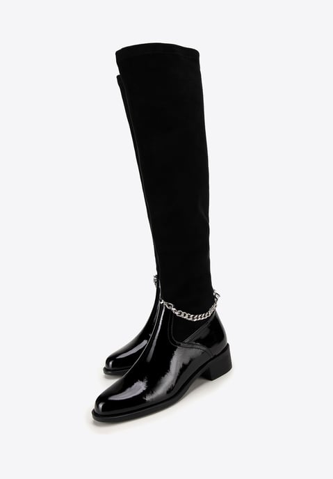Botas de piel para mujer Wittchen con cadena, color negro y piel natural - Image 5