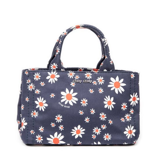 Miu Miu Small Printed Open Tote en Azul/Blanco/Rojo Lienzo - Image 1