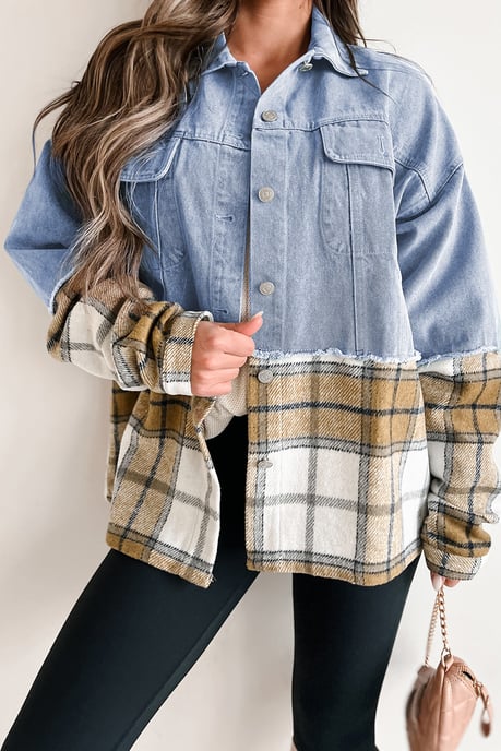 Chaqueta de franela a cuadros de mezclilla - Image 3