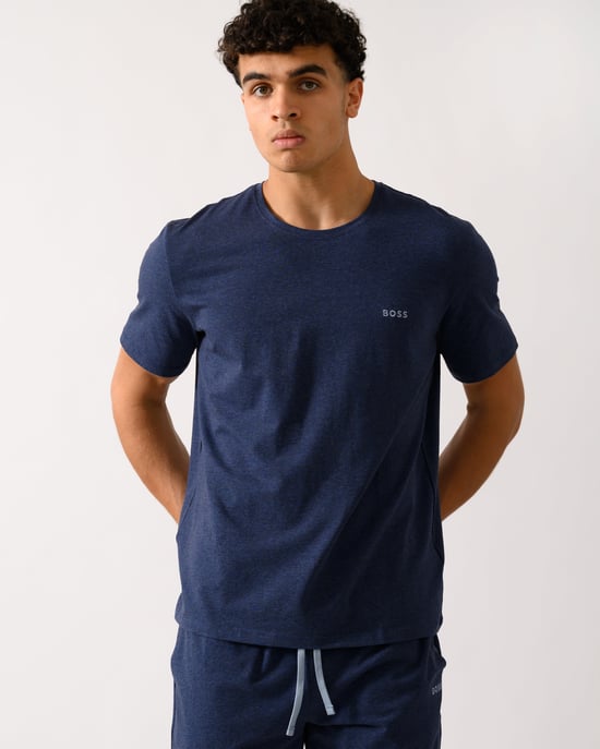Camiseta de loungewear de algodón elástico para hombre en azul oscuro - Image 1