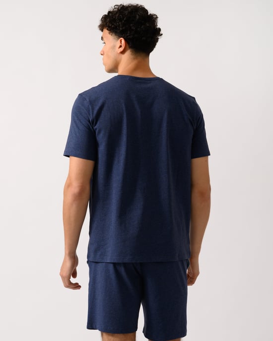 Camiseta de loungewear de algodón elástico para hombre en azul oscuro - Image 3