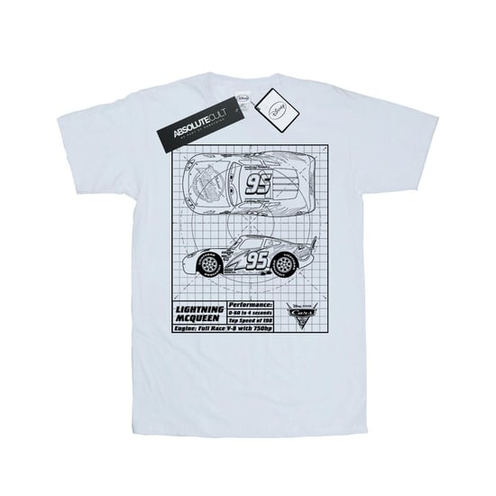 Disney Womens/Ladies Cars Lightning McQueen Blueprint Cotton Boyfriend T-Shirt (White) - Image 1