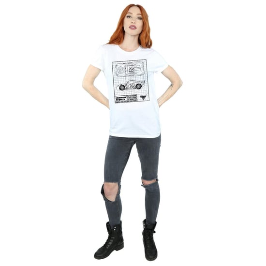 Disney Womens/Ladies Cars Lightning McQueen Blueprint Cotton Boyfriend T-Shirt (White) - Image 4