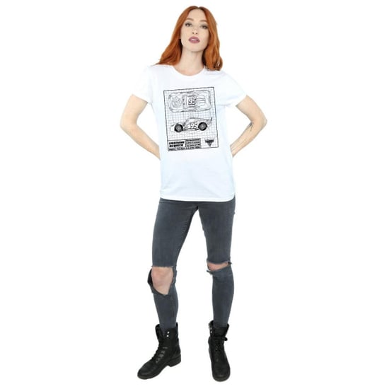Disney Womens/Ladies Cars Lightning McQueen Blueprint Cotton Boyfriend T-Shirt (White) - Image 5