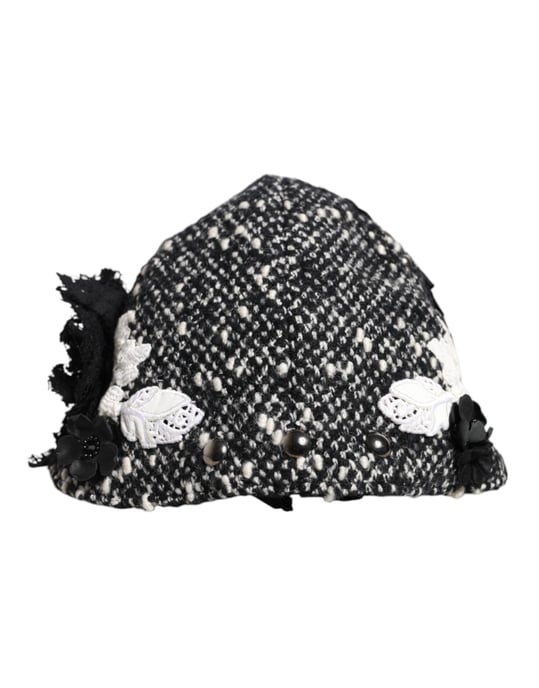 Sombrero cloche de lana negra embellecido con flores blancas - Image 3