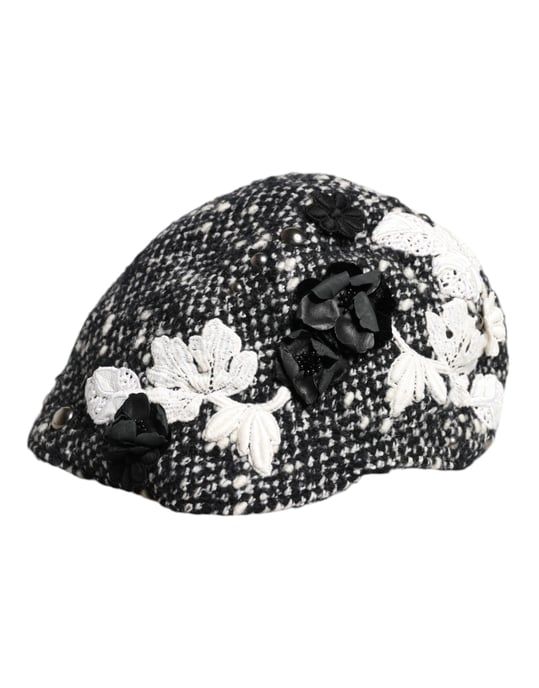 Sombrero cloche de lana negra embellecido con flores blancas - Image 4