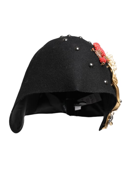Sombrero cloche de lana negra multicolor adornado - Image 2