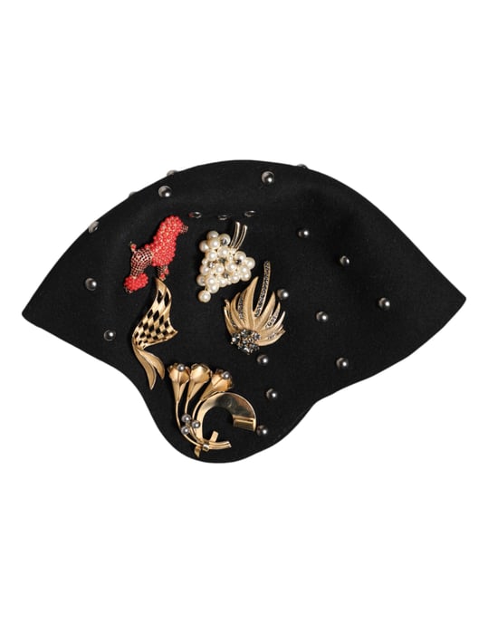 Sombrero cloche de lana negra multicolor adornado - Image 4