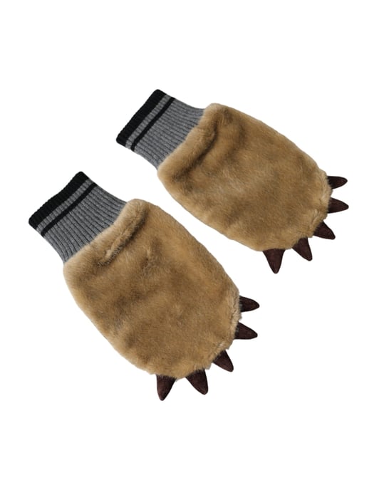 Guantes Mitones de Piel de Acrílico Tejidos Color Beige - Image 1