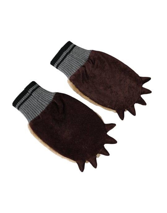 Guantes Mitones de Piel de Acrílico Tejidos Color Beige - Image 3