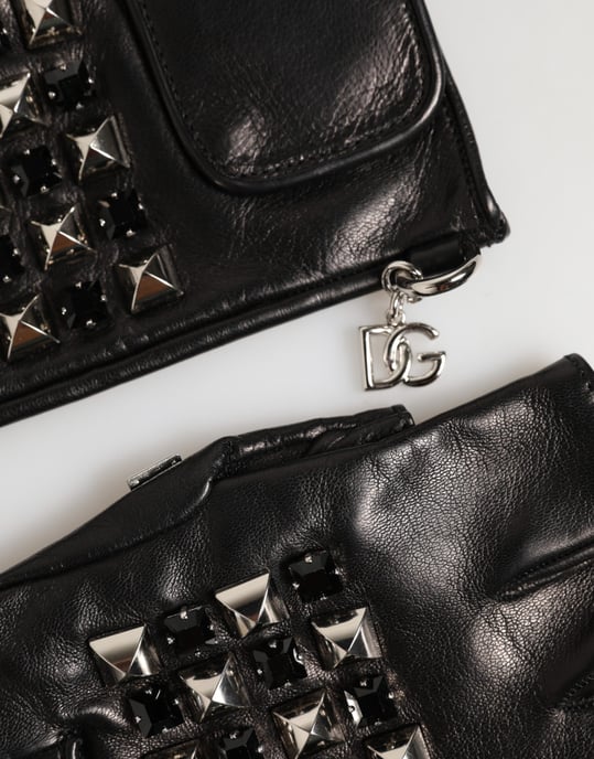 Guantes de piel negra sin dedos con tachuelas para hombre - Image 2