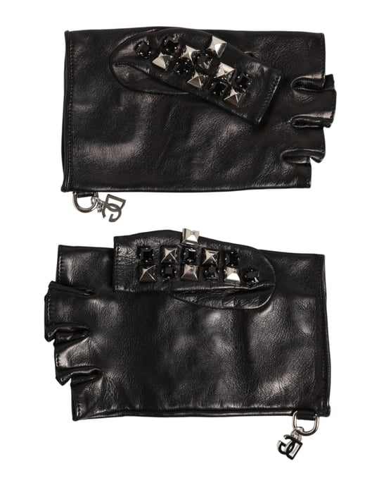 Guantes de piel negra sin dedos con tachuelas para hombre - Image 3