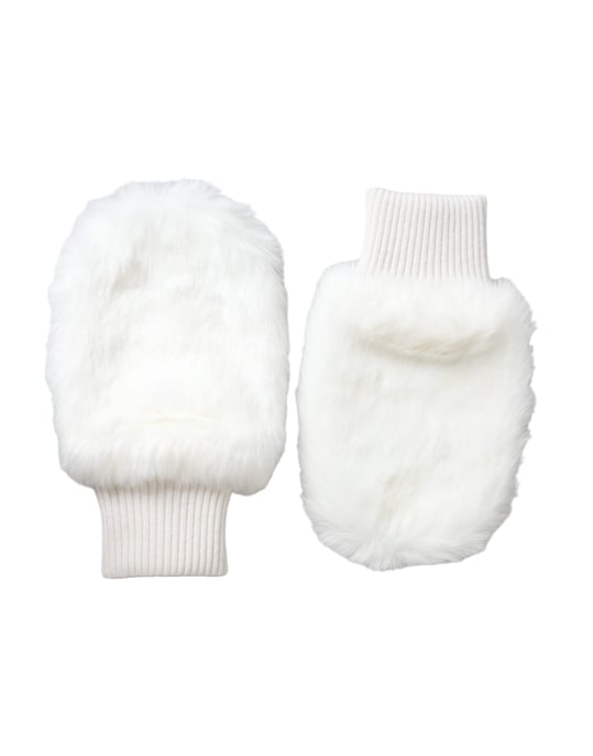 Guantes de muñeca de piel de acrílico blanco tejida - Image 1