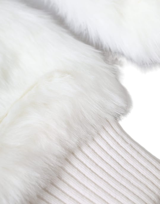 Guantes de muñeca de piel de acrílico blanco tejida - Image 3