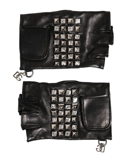 Guantes Mitones de Piel Negra con Estrellas para Hombre - Image 1