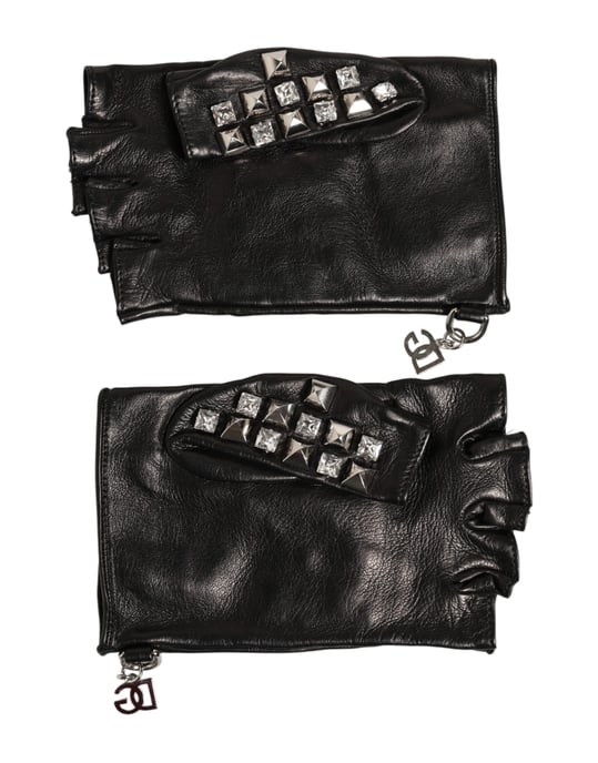 Guantes Mitones de Piel Negra con Estrellas para Hombre - Image 2