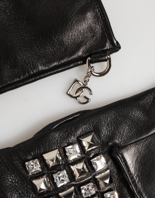 Guantes Mitones de Piel Negra con Estrellas para Hombre - Image 3