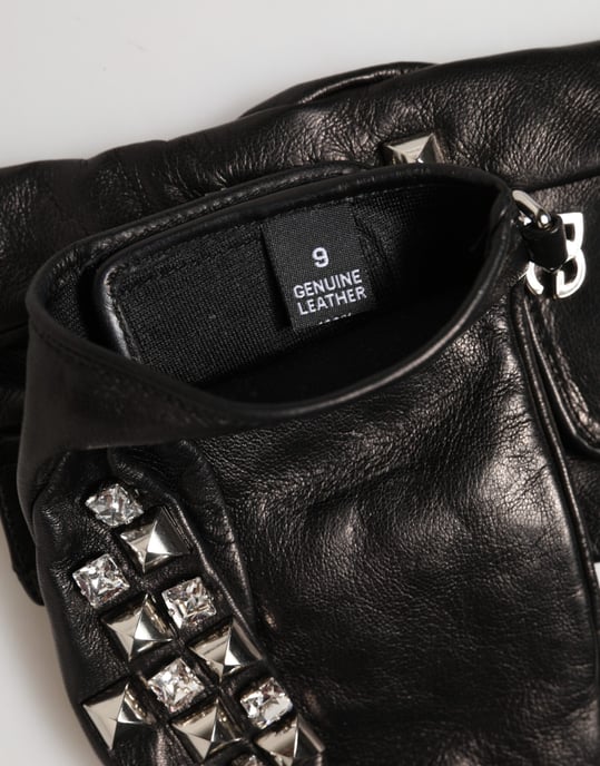 Guantes Mitones de Piel Negra con Estrellas para Hombre - Image 4