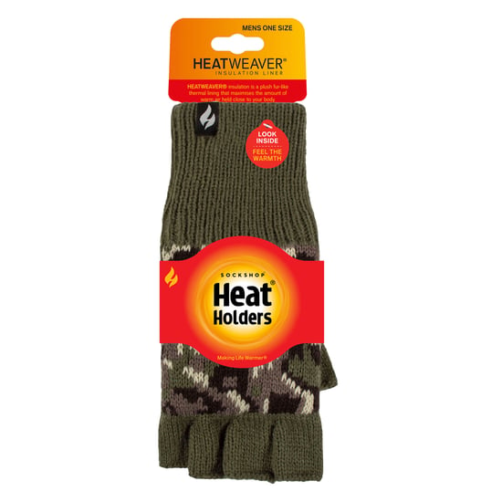 Guantes térmicos sin dedos de invierno forrados de forro polar para hombres, 3.2 TOG, en caqui y azul marino - Image 2
