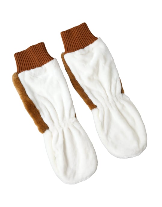 Guantes Mitones de Piel Tejida de Acrílico de Color Marrón y Blanco - Image 2