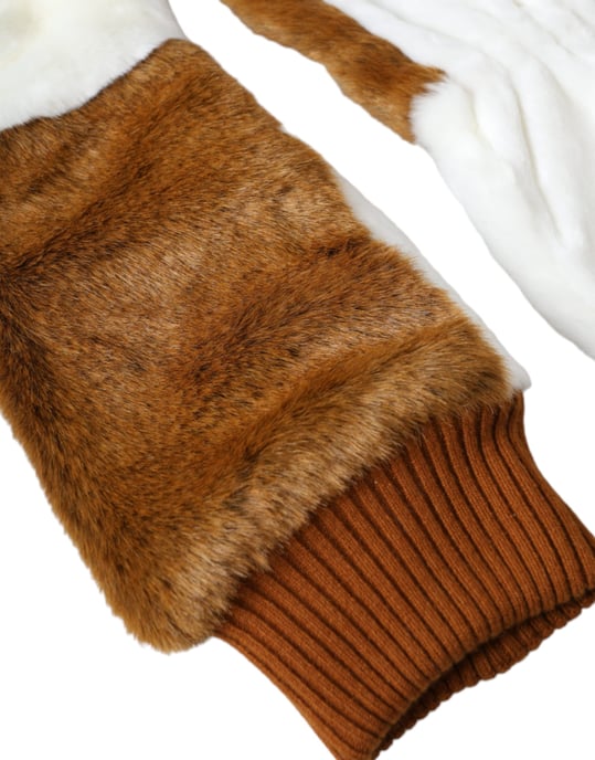 Guantes Mitones de Piel Tejida de Acrílico de Color Marrón y Blanco - Image 3