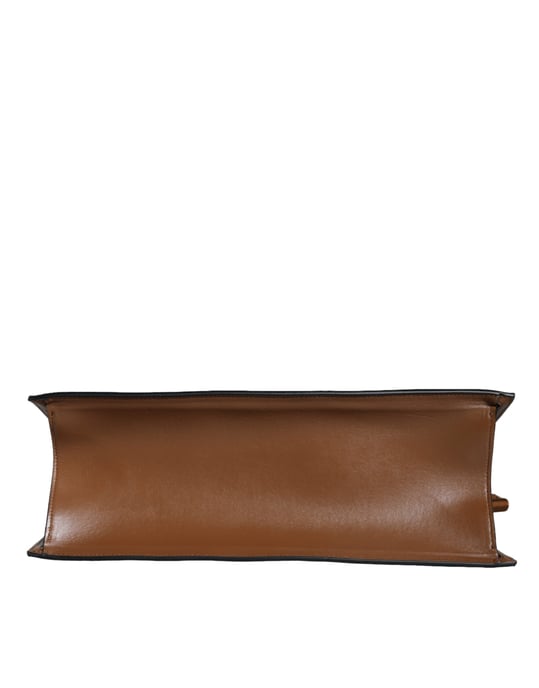 Bolso Tote Crossbody de Cuero Jacquard con Logo y Asa Superior Marrón - Image 5