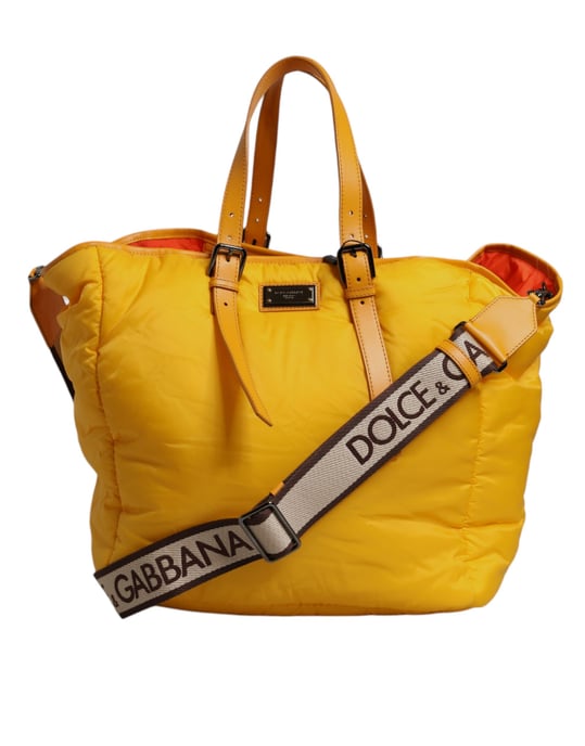 Bolso Tote de Mano y Hombro con Placa de Logo de Nailon Naranja Amarillo - Image 2
