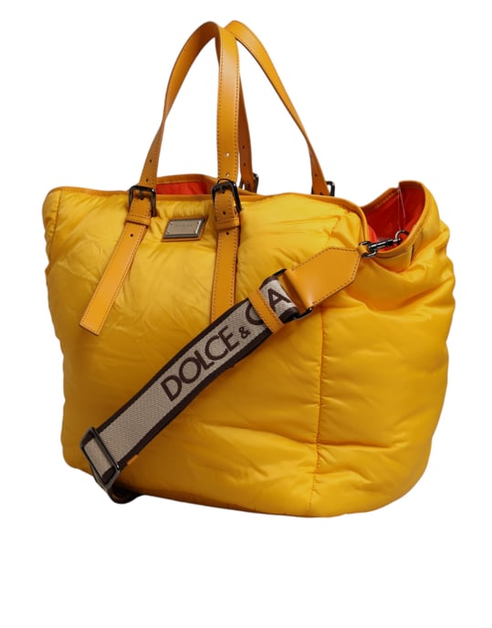 Bolso Tote de Mano y Hombro con Placa de Logo de Nailon Naranja Amarillo - Image 3