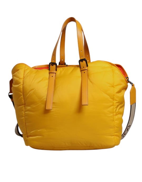 Bolso Tote de Mano y Hombro con Placa de Logo de Nailon Naranja Amarillo - Image 4
