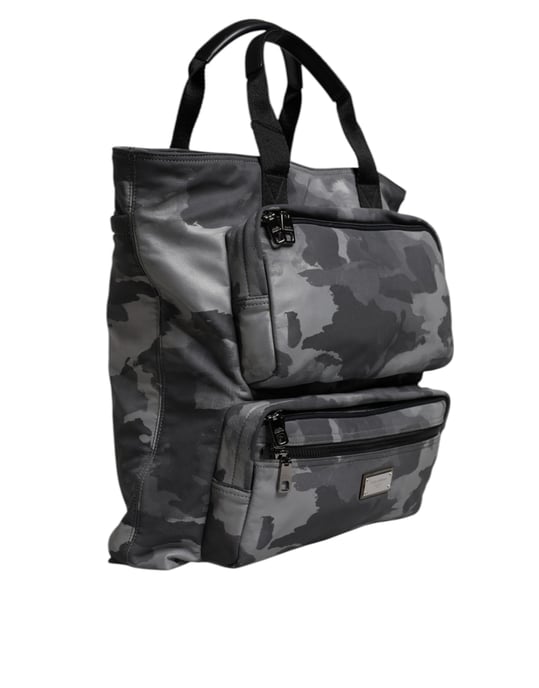 Bolso tote de algodón camuflaje gris con múltiples compartimentos - Image 3