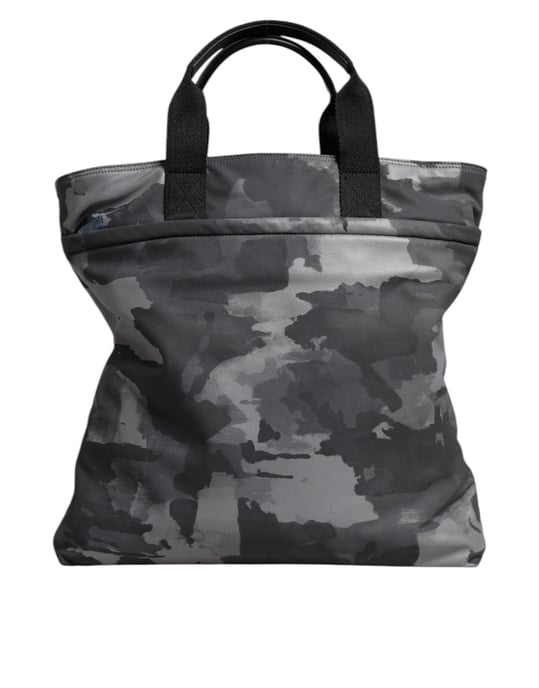 Bolso tote de algodón camuflaje gris con múltiples compartimentos - Image 4