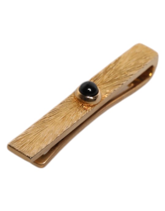 Clip de corbata con barra de latón tono dorado y zafiro negro - Image 2