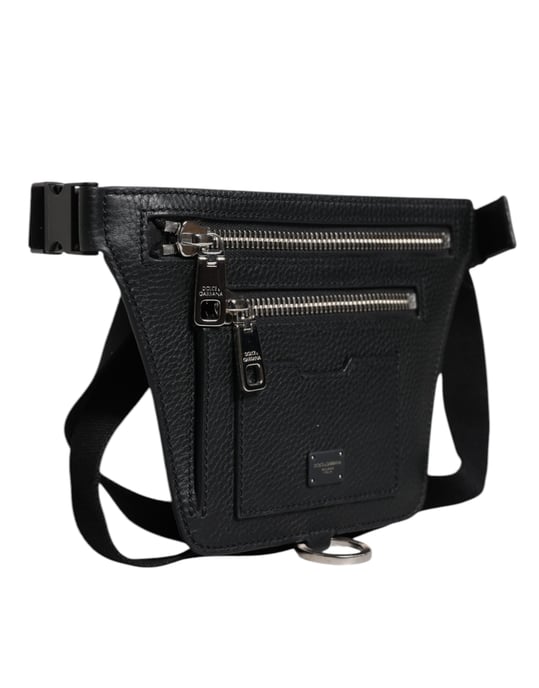 Cinturón de piel de ternera negra con placa de logo para hombres, bolso tipo riñonera - Image 2