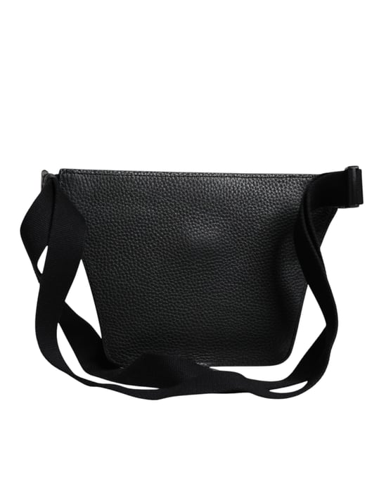 Cinturón de piel de ternera negra con placa de logo para hombres, bolso tipo riñonera - Image 3