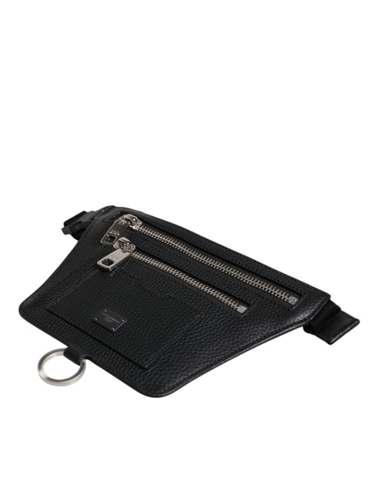 Cinturón de piel de ternera negra con placa de logo para hombres, bolso tipo riñonera - Image 4