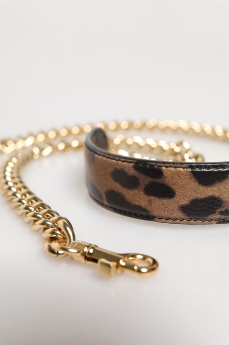 Correa de hombro de cadena de latón dorado con diseño de leopardo marrón - Image 5