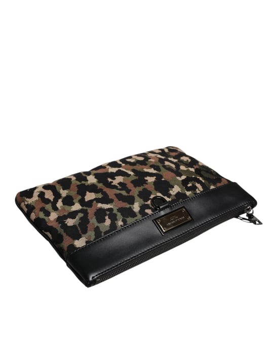 Bolso con placa de logo de jacquard de leopardo multicolor - Image 4