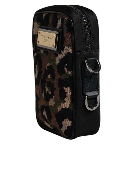 Bolso con Correa de Cuello de Placa de Logo de Jacquard de Leopardo Multicolor - Image 2